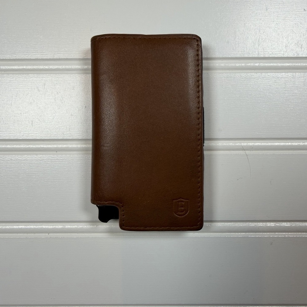 Ekster Leather Card Slim Wallet in Classic Brown Minimalist GUC